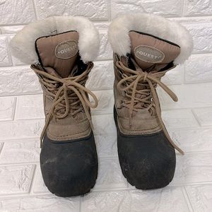 Quest Thinsulate Womens Boots Fawn Black Leather Outdoor Winter Snow Sz 6